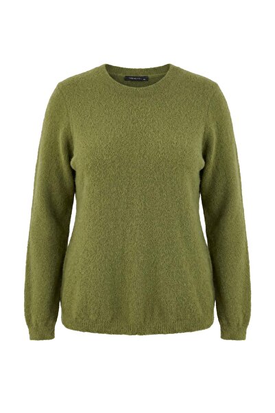 Trendyol Curve Wardrobe Essentials Oil Green Special Yarn Soft Feel Basic Kni...