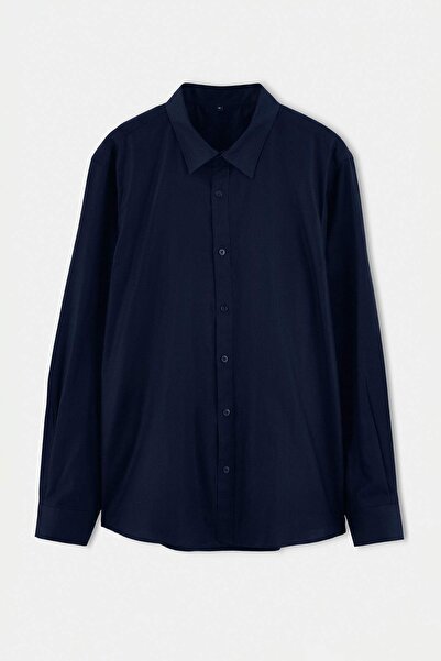Trendyol Collection Navy Blue Oxford Regular Men's Large Size Shirt Tmnaw27Ax...