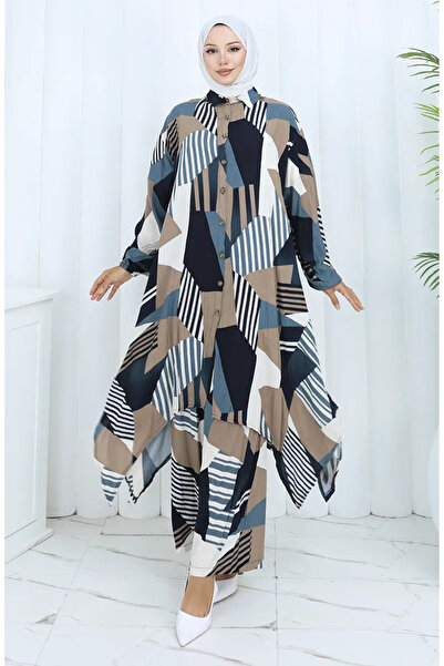 sefamerve Παντελόνι από ύφασμα βισκόζης Τουνίκ Διπλό Σετ 2140-03 Βιζόν