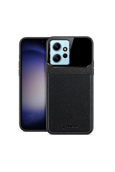 Zebana Xiaomi Redmi Note 12 4G Uyumlu Kılıf Lens Deri Kılıf Siyah