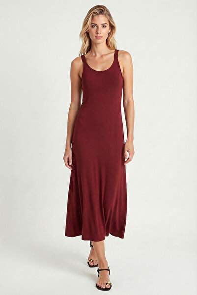 Lovelyİstanbul Καλοκαιρινό φόρεμα μίντι με τιράντες LNT0034 ΒΟΡΝΤΟ