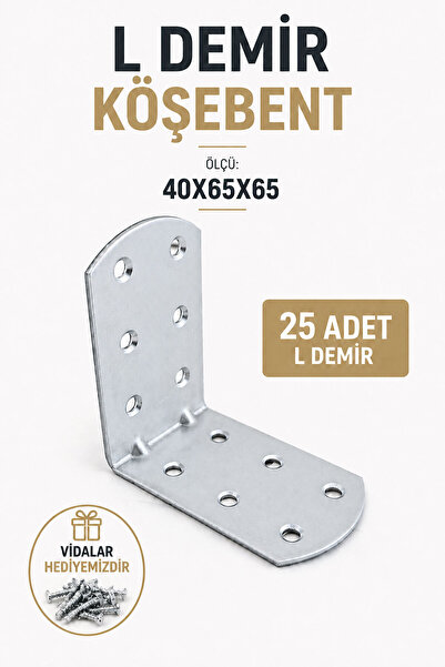 Badem10 L Demir Köşebent 40x65x65 mm Oval Başlı 25 Adet Set Dayanıklı Bağlant...