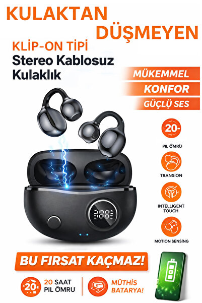 TECHNOMEN Bluetooth Kulaklık Kablosuz Küpe Kulaklık 20 Saat Pil Ömrü Akıllı D...