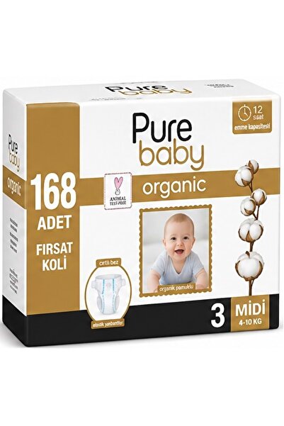 Pure Baby حفاضات أطفال عضوية مقاس 3 4-10 كجم متوسطة الحجم 168 قطعة عبوة إضافية