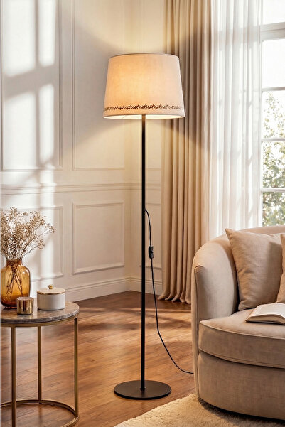 Cora Tulip Bohemian Floor Lamp with Black Metal Legs - 145cm Bohemian Rustic Living Room and Corner Lighting