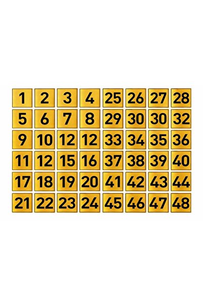 Outdoor One Gold Metal Dolap Numarası 1–48 | Okul Ofis Spor Salonu 5x5cm