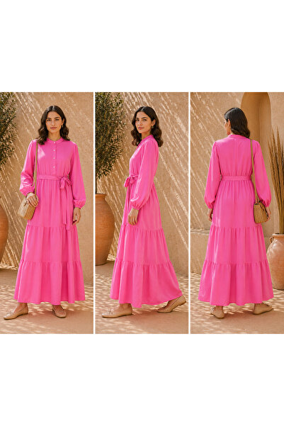 LINELLE Magenta Pink Tiered Casual Dress