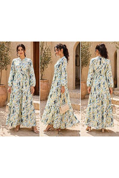 LINELLE Blue, White & Black Abstract Print Tiered Casual Dress