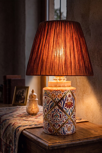 Hmydesign Arme Desenli Handmade Seramik Abajur Kahverengi