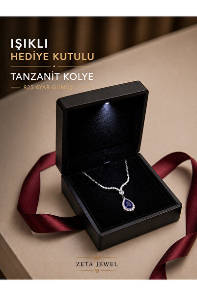 Zeta Jewel 925 Ayar Gümüş Tanzanit Damla Kolye Işıklı Hediye Kutulu Zarif Tas...