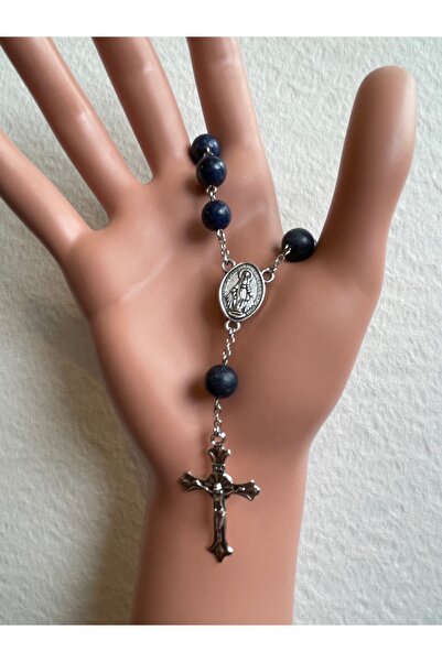 Yada Unique 8 mm Lapis Lazuli Doğal Taş Katolik Mini Hrıstiyan Rosary Tesbih ...