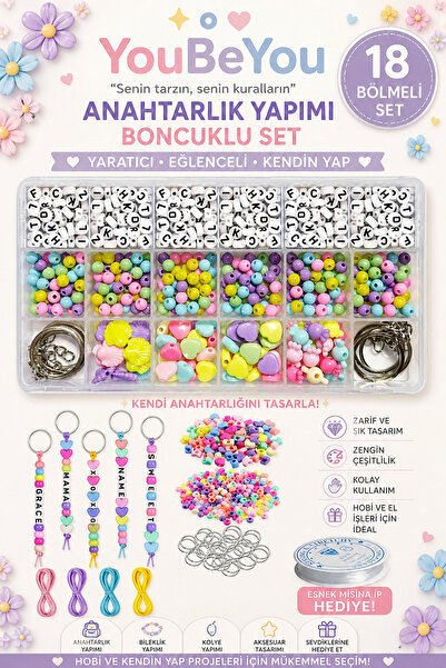 By MO Accessories 18'li Kutuda Anahtar Charm (çarm) Yapma Seti Çanta Anahtarl...