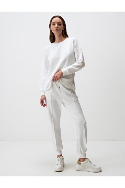 Jimmy Key Pantaloni de jogger albi, skinny, cu buzunare cu talie înaltă