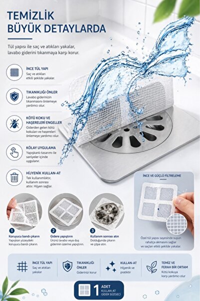 optana 1 Ad Banyo Gider Süzgeci Saç Yakalayıcı Süzgeç Banyo Duş Gider Tıkanık...