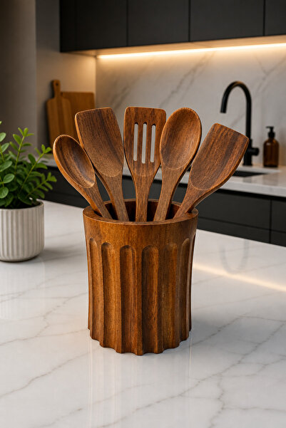 Janset Acacia Spoon Holder, Countertop Spoon Holder, Acacia Vase (Spoons Not ...