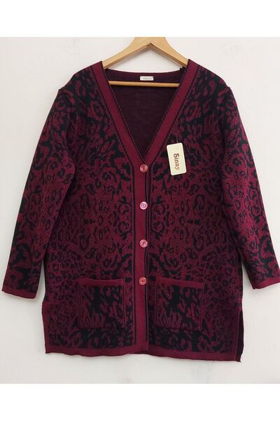 SİNAY TRİKO Women's Leopard Patterned Mother's Knitwear Cardigan with Pockets