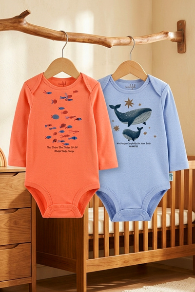 MAHFEL 2-Piece 100% Cotton Organic Printed Snap Fastener Baby Bodysuit