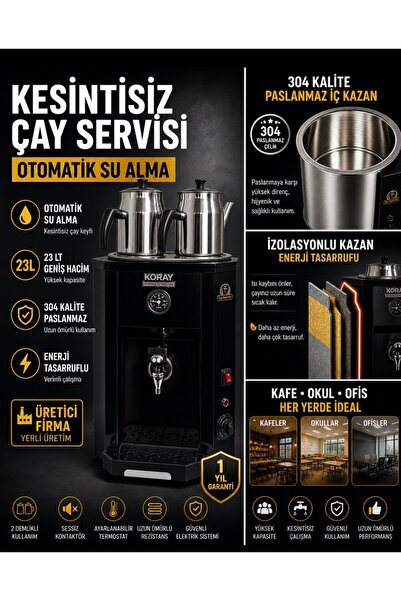 Koray Soğutma 23 Lt Sanayi Tipi Elektrikli Çay Kazanı Iki Demlikli (İŞ YERİ V...
