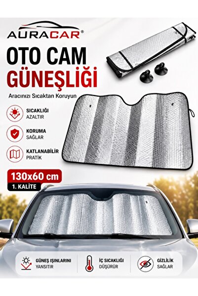 Auracar Araba Ön Cam Güneşliği Balonlu Metalize Parlak Alüminyum Katlanabilir...