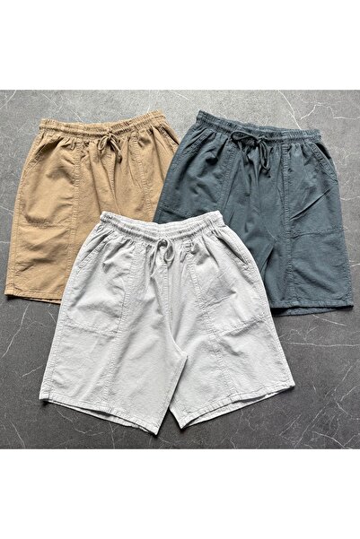 brozzi men 3'lü Paket Ham Keten Şort