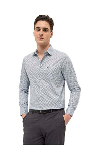 The Bear House Men's Light Blue Geometric Printed Tailored Fit Formal Shirt f...