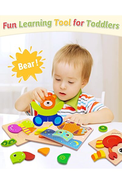 Arabest 6 Pack Wooden Animal Jigsaw Puzzles for Toddlers 1-3,Montessori Educa...