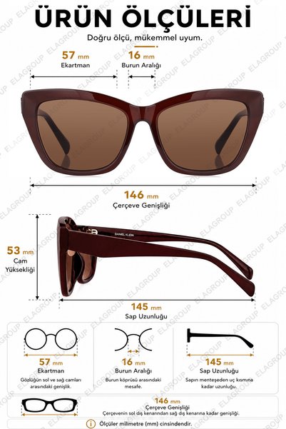 Daniel Klein Acetate Çerçeve UV400 Korumalı Kahverengi Renk Orijinal Kadın Güneş Gözlüğü 57 Ekartman DKGG7362C3