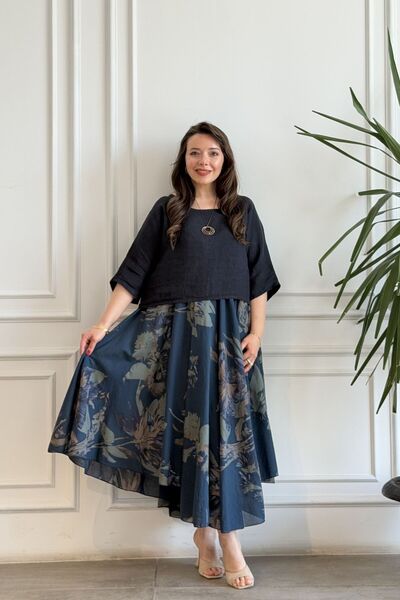 yb yağmur butik Rochie importată cu model de frunze