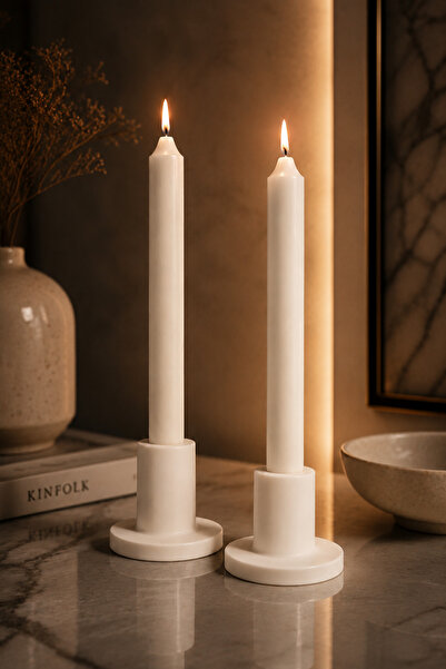betonmall Şamdan Mumluk 2'li Beton El Yapımı Dekoratif Tealight Mumluk Mum Hariç