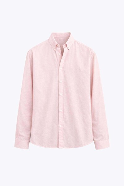 VAMOSCLO Basic Oversize Pamuk Keten Gömlek Pembe