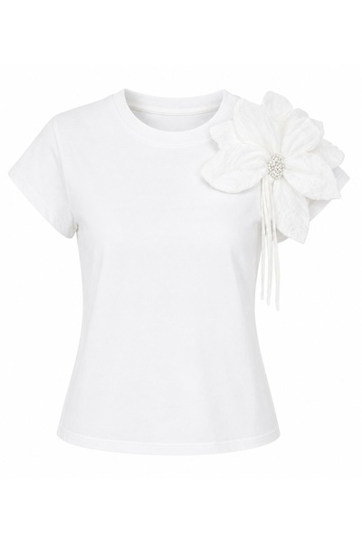 Serpirella Butik Tricou cu detaliu floral pe umăr