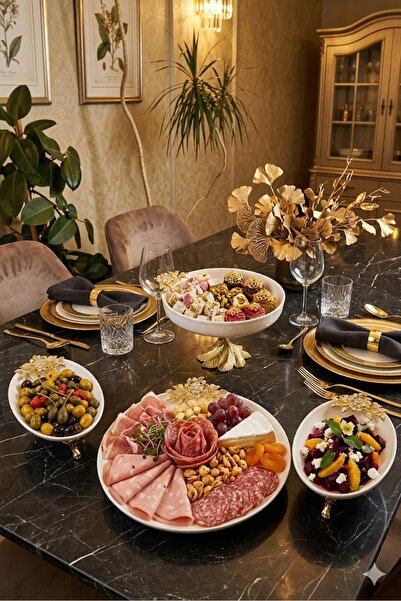 La Micellar Rocher 4 Parça Bron Gold Porselen Sofra Sunum Servis Seti & Yemek...