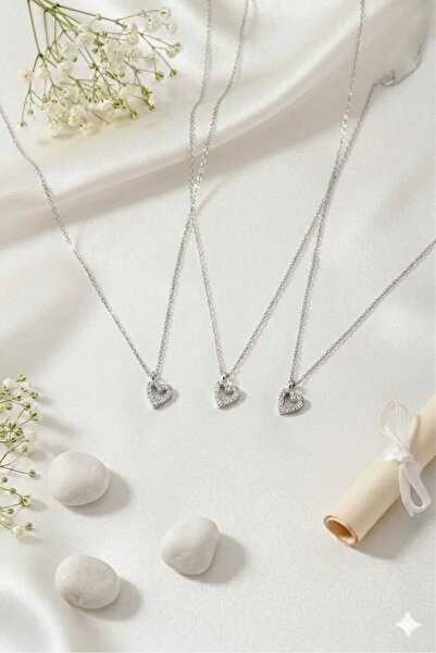 Papatya Silver 925 Ayar Zirkon Taşlı Gümüş Kalp Kolye.rose.gold.rodaj