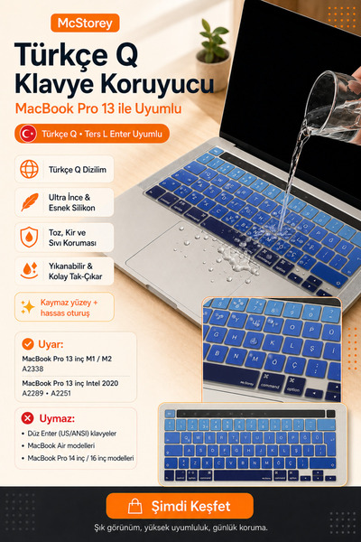 Mcstorey Macbook Pro Kılıf Klavye Koruyucu 13inç M1 M2 Türkçe Q Baskı A2289 A...