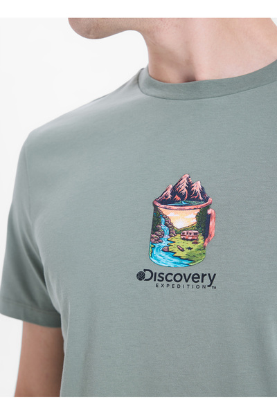 Discovery Expedition D6SM-TST3686 Nil Yeşili Bisiklet Relaxed Düz Erkek T-Shirt
