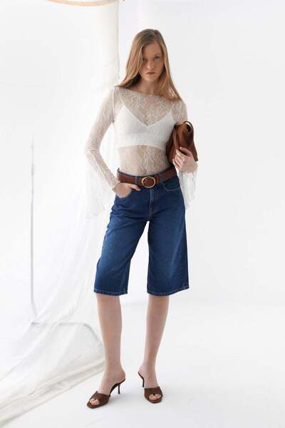 MARKALİSTE High Waist Bermuda Shorts Dark Blue