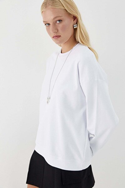 MARKALİSTE Plat basic guler rotund Swea tricou Alb