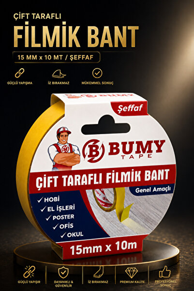 BUMY ÇİFT TARAFLI FİLMİK BANT - 15 MM X 10 MT / ŞEFFAF