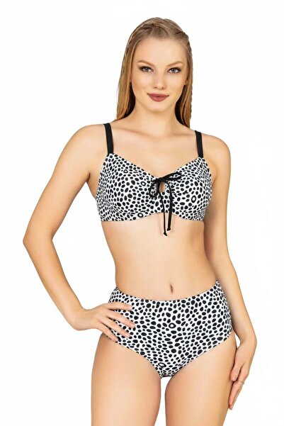 Endeep Kadın Balenli Destekli Büyük Beden Yüksek Bel Bikini Takımı