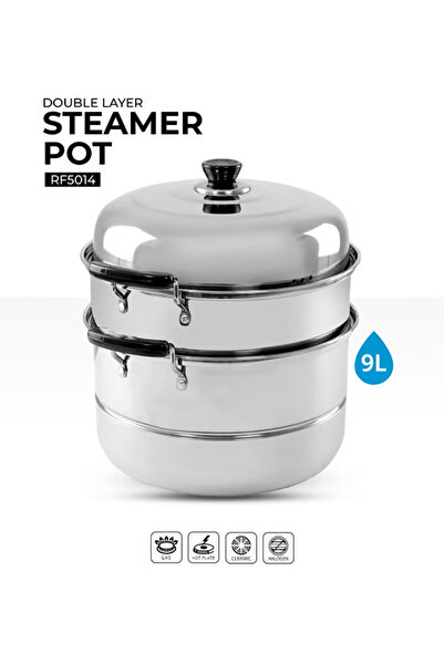 ROYALFORD Double Layer Steamer Pot Stainless Steel Silver 9Liters