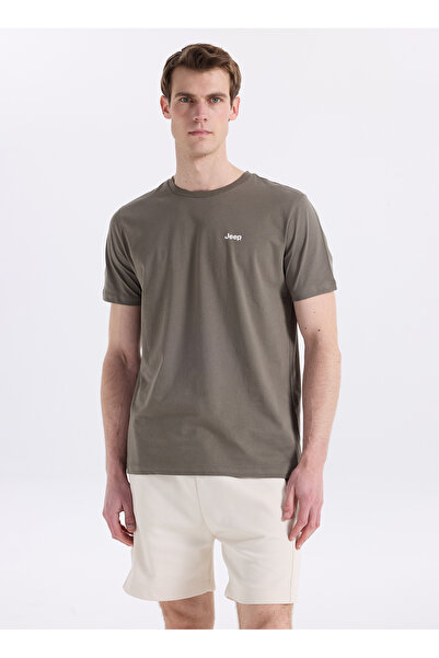 JEEP Bisiklet Yaka Baskılı Açık Haki Erkek T-Shirt J4SM-TST7245