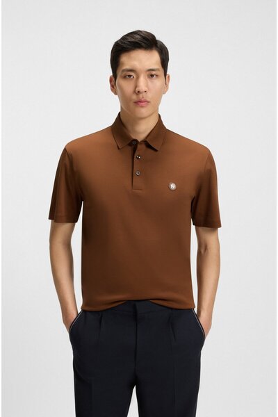 BOSS Erkek Polo Yaka Düğme Kapamalı Kısa Kol Kahverengi Polo Yaka T-Shirt 505...