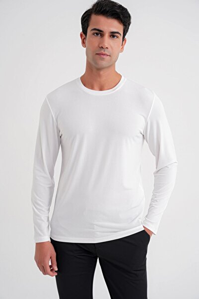 Efor Men's Comfort Fit Comfortable Fit Cotton Long Sleeve Ecru White T-Shirt ...