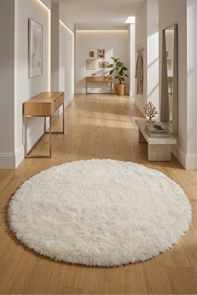 KEVLİNE Kevline Home Kaymaz Taban Dekoratif Modern Oval Yuvarlak Peluş Halı Y...