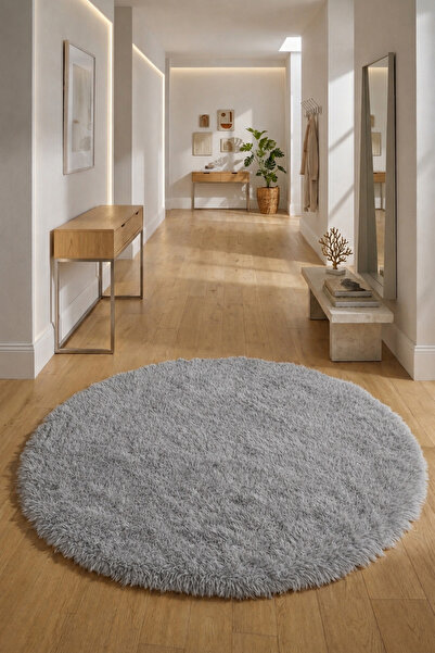 KEVLİNE Kevline Home Kaymaz Taban Dekoratif Modern Oval Yuvarlak Peluş Halı Y...