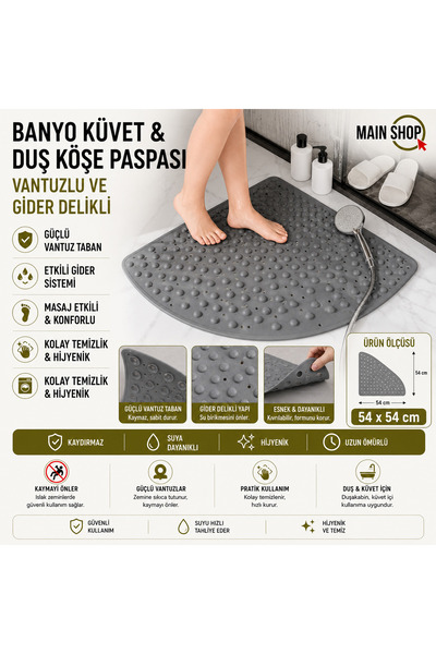 MAİN SHOP 2 bucăți covoraș pentru cadă de baie, colț de duș, cu ventuză, pent...
