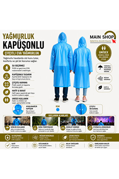 MAİN SHOP EVA kabanica sa kopčama - Vodootporna unisex duga kabanica sa kapul...