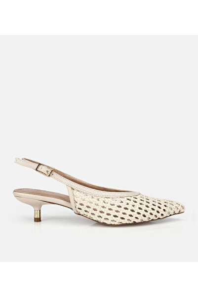 Hotiç Stiletto cu toc mini, cu detalii tricotate, bej, pentru femei