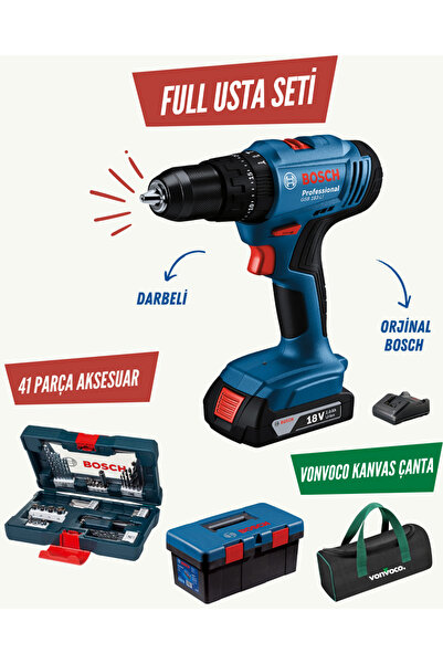 Bosch GSB 183 Li Darbeli Şarjlı Vidalama Tek Akülü Matkap 18 Volt 2.0 Ah 41 P...