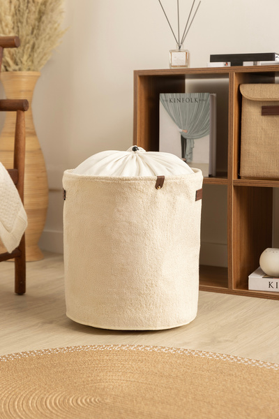 Koza Home Tidy Jute Home Drawstring Laundry Basket (37X40Cm) Beige